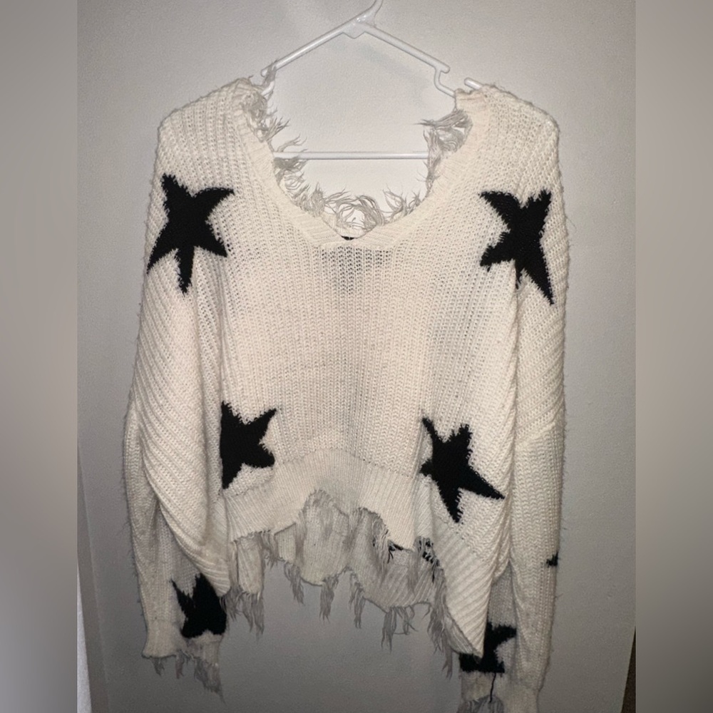 Polly & Esther Off-the-Shoulder Sweater in White and Black